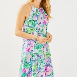 Lilly Pulitzer Billie Dress Mermaid in the Shade Ruffle Cotton Women's Large